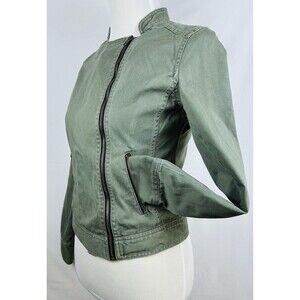 LA Hearts Cropped Olive Green Moto Jacket Asymmetrical Zip Utility Cotton Small